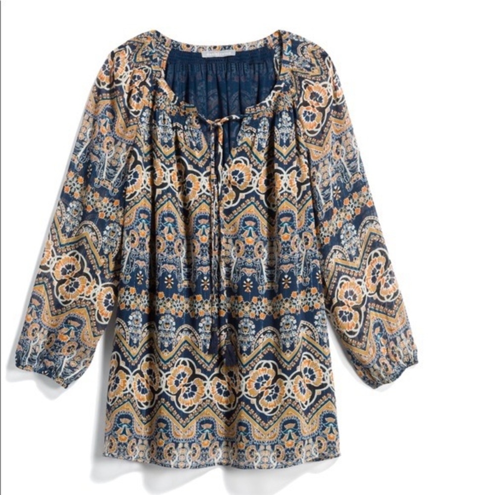 Daniel Rainn Breese Boho Tie-Neck Long Sleeve Blouse - Size 2X